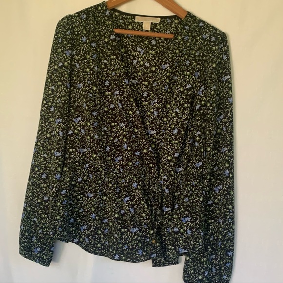 Michael Kors Floral V-Neck Print Peasant Career Top Blouse - Picture 1 of 4